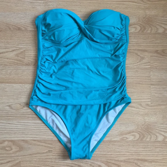 Teal Strapless One Piece Swimsuit - Picture 1 of 3